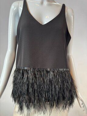 Romeo + Juliet Couture Black Feather Fringe V-Neck Tank Top L